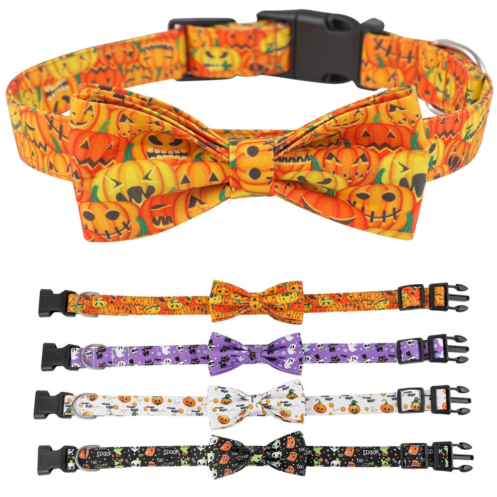 Spider Pumpkin Dog Collar Bowknot Ghost Festival Jewelry Halloween Pet Collar