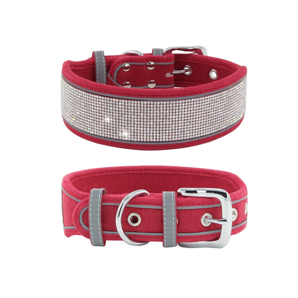 Reflective Dog Collar Shiny Rhinestone Pet Collar Medium sized Dog Chain Soft and Comfortable Walking Rope