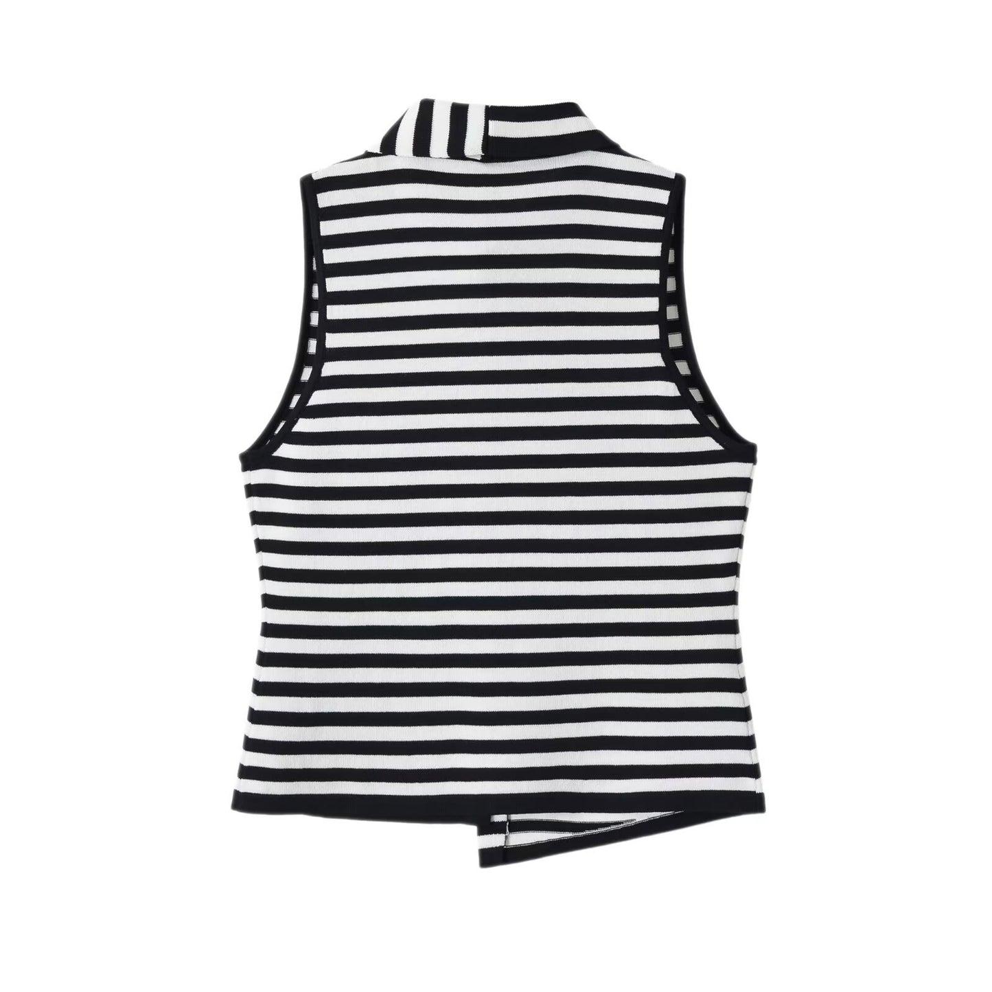 Casual sleeveless bow collar striped knit