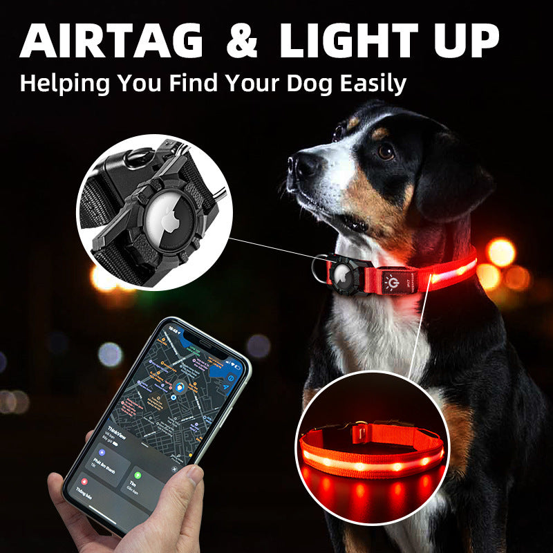 Applicable to Airtag Locator Ipx7 Waterproof Pet Collar Rechargeable Luminous Dog Collar